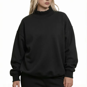 <b>Womens</b> Enzyme Wash 100 Percent Cotton Mock Neck Sweatshirt Oversized Long Sleeve <b>Fleece</b> Pullover Rib Cuffs Casual Everyday <b>Top</b> - Product Image 4