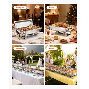 Set di 6 Chafing Dish Rettangolari in Acciaio Inossidabile da 9 Qt, Scaldavivande Completo con Manico Cavo, Attrezzatura per Mantenere il Calore - Product Image 2
