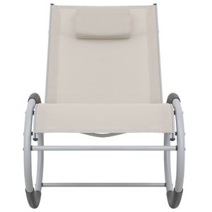 Silla mecedora de tela textilene color crema y gris, silla de jardín de hierro y aluminio - Product Image 2