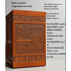 Engraved Wooden Cremation Urn Box - 'You Have the Key to My Heart' - Personalized <b>Memorial</b> Funeral <b>Memorial</b> <b>Keepsake</b> by AYAANS - Product Image 3