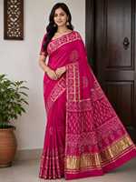 Sari en tissu Ajrakh véritable, imprimé, avec des broderies de sequins et de fils, pour femmes, pour les fêtes et les festivals, à prix bas
