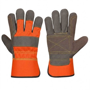 Gants de travail en cuir avec texture grainée, doigts antidérapants, bleu et beige, poignets droits, gants de sécurité polyvalents - Product Image 5