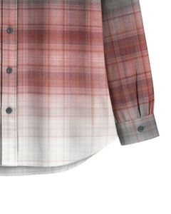 Chemise en flanelle à carreaux gris rouille ombré personnalisée pour femme, à manches longues, boutonnée, décontractée, en mélange de coton, pour l'automne et l'hiver - Product Image 6