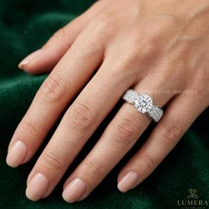 Anillo de Compromiso y Boda de Diamante Cultivado en Laboratorio, Corte Redondo, VVS1/VVS2, Certificado IGI, para Mujer, en Oro Blanco de 18K con Baño de Oro y Pavé - Product Image 6