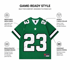 Maillot de football américain surdimensionné personnalisé en mesh, streetwear hip-hop, t-shirt de sport respirant à col en V pour homme, numéro 23 imprimé - Product Image 6