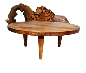Modern <b>Round</b> <b>Solid</b> Acacia <b>Wood</b> Durable Handmade Coffee <b>Table</b> Indoor Outdoor Living Room Furniture with Natural Color Frame - Product Image 3