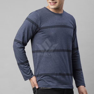 เสื้อยืดแขนยาวผู้ชาย คอกลม ลายทาง ลำลอง ทรงปกติ สีน้ำเงินเข้ม - Product Image 3