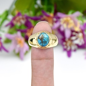 Vintage Design High Quality Blue Copper Turquoise 18K Gold Vermeil Natural Stone Oval Shape <b>Chunky</b> Fine <b>Ring</b> Jewelry for Men - Product Image 2