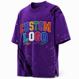 T-shirt surdimensionné personnalisé avec logo, manches courtes, coton violet, streetwear décontracté, motif imprimé sur le devant, col rond - Product Image 4