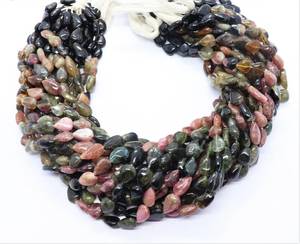 Perles de tourmaline naturelle multicolores, lisses, taillées en forme de poire, 7x10 mm, pierres précieuses de tourmaline, brin de 14 pouces, tourmaline en forme de poire - Product Image 3