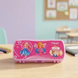 VIKAS X MAXO <b>Pink</b> Pencil <b>Box</b> Hard Plastic Stationery Storage Case with Strong Clip Closure Lightweight Organizer for School - Product Image 1