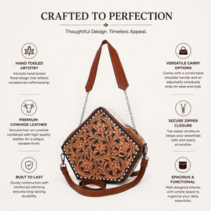 Hand Tooled Genuine Leather Women's Shoulder Bag Floral Carved Western Handbag Detachable Strap Handmade Vintage Fashion <b>Purse</b> - Product Image 5
