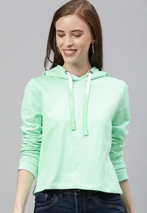 Sweat-shirt à capuche vert menthe pour femme, manches longues, décontracté, en coton tricoté, couleur unie, respirant, pour l'automne - Product Image 1