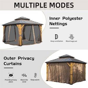 12 X 12 Hardtop Cedar Wood Pavilion Outdoor Metal <b>Canopy</b> with Galvanized Steel Double <b>Roof</b> Permanent Gazebo & Pergola - Product Image 5