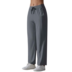 <b>Women</b> High Waist Wide Leg Pants Solid Color Drawstring Casual Loose Fit Full Length Quick Dry Spandex Polyester Trousers - Product Image 1