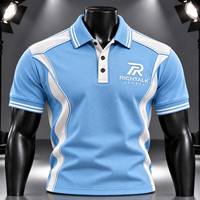 RICHTALK SPORTS Kaos Pria Biru Lengan Pendek Cepat Kering Rajutan Regular Fit Desain Sporty Logo Depan Cetak Digital 200g