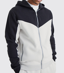 Conjunto de Sudadera con Capucha y Pantalones Deportivos para Hombre, Diseño Color Block, Negro Crema, Manga Larga, Corte Regular, 100% Algodón, para Otoño - Product Image 3