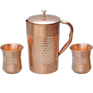 Copper Water Jug and 2 Tumblers Set Metal <b>Drinkware</b> with Plain Pattern Ceramic Lids Disposable for Wedding/Party - Product Image 1