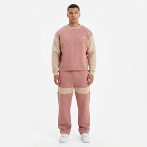 Conjunto de Sudadera y Pantalones con Bloques de Color para Hombre, Ropa Casual de Calle, Conjunto a Juego de Dos Tonos, Chándal con Logotipo Personalizado - Product Image 1