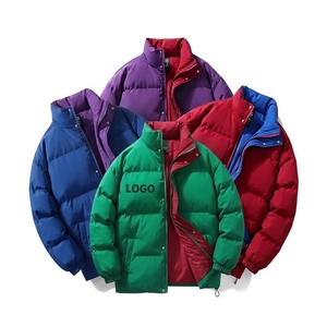 puffer <b>jacket</b> <b>Vintage</b> <b>Bomber</b> <b>Jacket</b> Stand Collar Zipper Custom Embroidery Windproof Warm Winter Men's Coat Plain Dyed Woolen - Product Image 2