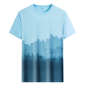 เสื้อยืดคอกลมแขนสั้นผู้ชายสีน้ำเงินไล่เฉดลายพิมพ์แบบระเหิด ผ้าถักโพลีเอสเตอร์ 100% ระบายอากาศได้ดี ทรงปกติ - Product Image 1