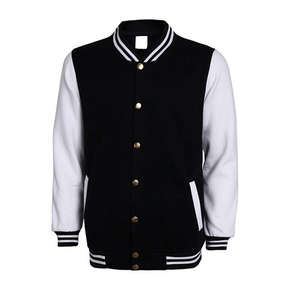 Classique hommes mince bleu coton veste Stand Bomber Style Varsity Baseball Motif automne Moto tissé toile matériel pour l'hiver - Product Image 4