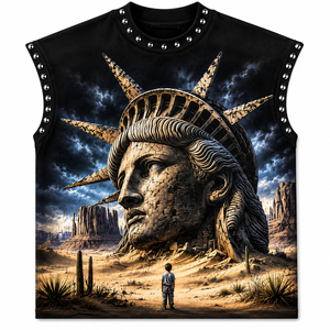 Débardeur personnalisé en strass couleur foncée, 100 % coton pur, sans manches, imprimé graphique, pour homme et femme, idéal pour l'été - Product Image 1