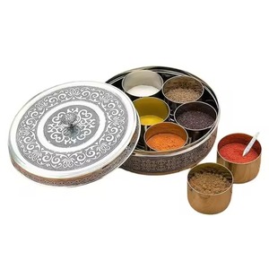 High Quality Aluminum Kitchen Masala <b>Box</b> with Decorative Lid Leak Proof Durable Storage Organizer for Spices <b>Herbs</b> Cooking Setup - Product Image 1