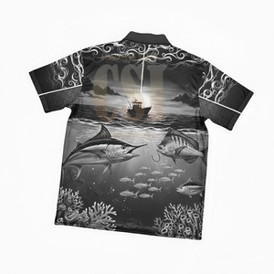 เสื้อโปโลตกปลาแบบยูนิเซ็กซ์สั่งทำพิเศษ ผ้าโพลีเอสเตอร์ 100% พิมพ์ลายแบบซับลิเมชั่นเต็มตัว เสื้อยืดโปโลตกปลาแบบแห้งเร็วสำหรับเล่นกีฬา สั่งพิมพ์ลายได้ - Product Image 2