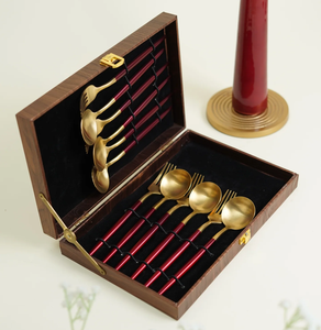 Flatware <b>Sets</b> Brass Spoon Birds And With Stem Handle <b>Dinner</b> Mirror Polished With <b>Black</b> Box - Product Image 3