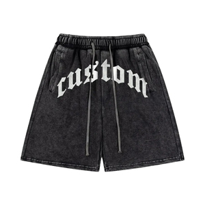 2026 New Arrival Casual Solid Acid Wash Gym Workout Board Shorts <b>Elastic</b> <b>Waist</b> Custom Mens Polyester/Cotton Knitted Breathable - Product Image 1