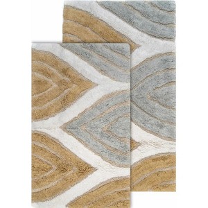 Modern Chevron Pattern Bath <b>Mats</b> 2-Piece <b>Set</b> Cotton Non-Slip Rectangle Home Use Thick Tufted Design Gray Beige White - Product Image 1