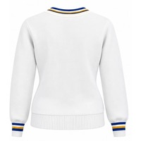 Pull-over blanc à col en V pour femme avec broderie de logos personnalisés, manches longues, style preppy, 100% acrylique, tricoté