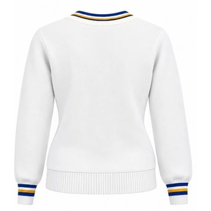 Suéter de Punto Acrílico 100% para Mujer, Cuello en V, Color Blanco, con Logotipos Personalizados Bordados, Manga Larga, Estilo Preppy - Product Image 2