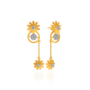 Boucles d'oreilles en or massif 24 carats avec diamants de laboratoire taille brillant rond, motif marguerite mignonne, bijoux pour femme au quotidien - Product Image 2