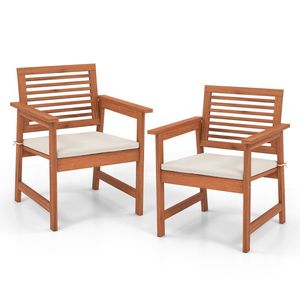 Set di 2 sedie da pranzo da patio in legno massello con cuscini e seduta a doghe - Product Image 4