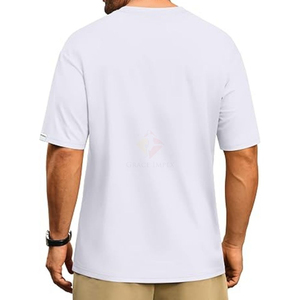 เสื้อยืดผู้ชายสีขาวล้วนทรงหลวมไหล่ตก ทรงโอเวอร์ไซส์ ผ้าคอตตอนผสม รับผลิตเสื้อยืดพิมพ์ลายตามสั่ง บริการ OEM - Product Image 2