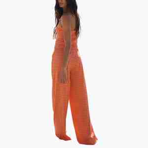 New Arrival Orange Pink Striped Strapless Dress <b>Knitted</b> Casual Spring Summer Sleeveless Top Wide Leg Pants Co-ord <b>Set</b> For Women - Product Image 2