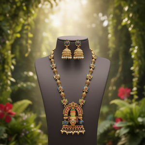 Fashion <b>Jewelry</b> <b>Set</b> Traditional Matte Pota Stone and <b>Pearl</b> Temple Long Necklace - Product Image 2