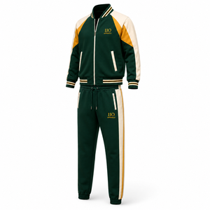 Survêtement unisexe vert crème jaune à blocs de couleur, manches longues, col rabattu, taille élastique, style sportif décontracté pour l'automne - Product Image 5