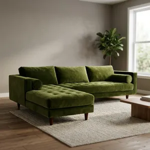 Sofá Seccional de 4 Plazas con Chaise Longue Izquierda y Esquina Cuadrada de Terciopelo para Sala de Estar - Product Image 2
