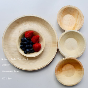 Biodegradable Areca Leaf <b>Plates</b> Natural Wood Look Sustainable Heavy Duty Disposable Tableware <b>Set</b> For Modern Party Decor - Product Image 2