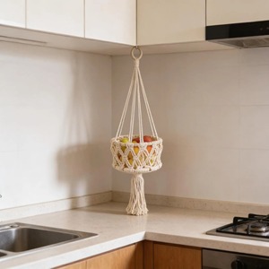 Cesta colgante de macramé para frutas, organizador de almacenamiento de tres niveles, ideal para encimera de cocina, elegante, que ahorra espacio y de uso decorativo - Product Image 4