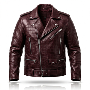 Veste en cuir de vachette véritable de luxe, motif croco noir, prête à être expédiée, pour homme, pour un usage décontracté - Product Image 2