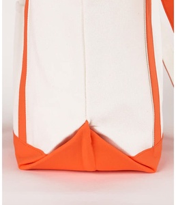 Premium Eco-Friendly Recycled Cotton Canvas Boat Tote Medium Size <b>Shoulder</b> Handle <b>Cream</b> Orange Gusset Front Pocket Gift Reusable - Product Image 5
