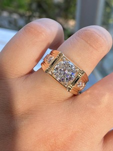 Bague de fiançailles Art Déco en or 14 carats avec diamant de laboratoire de 2 carats, bague de promesse d'anniversaire, bagues de diamant uniques pour hommes avec clarté VVS - Product Image 4