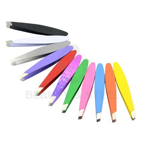 Juego de Pinzas para Cejas Profesionales de 7 cm con Punta Inclinada en Colores Vibrantes y Texturas Artísticas - Product Image 1