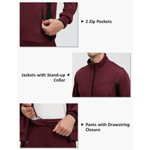 Best Selling <b>Tracksuit</b> Set Full Zipper Stand Collar Casual Breathable Polyester Cotton Autumn Wear Solid Color Side Pockets - Product Image 6