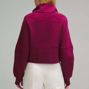 Sudadera con capucha oversize de color liso para mujer con cremallera de un cuarto, bolsillos con insignia bordada, forro polar ecológico de 220 g para otoño - Product Image 2