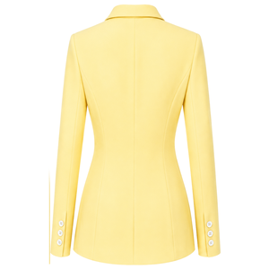 Blazer amarillo personalizado para mujer, doble botonadura, corte ajustado, manga larga, formal, para oficina, uniforme, traje, chaqueta con personalización - Product Image 2